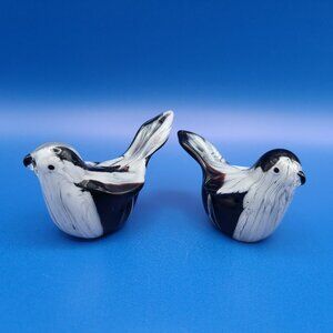 Vintage Hand Blown Art Glass Chickadee Bird Figurines Black White Purple Yellow